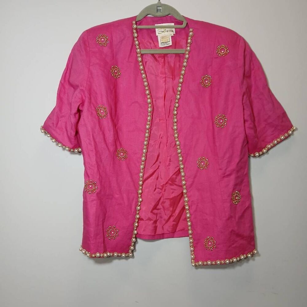 Vintage nina Austin womens size 14 pink gold jacket beaded spring summer